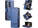 Custodia Galaxy Z Fold4, Portafoglio Con Chiusura Magnetica E Supporto, Custodia Flip In Pelle Per Samsung Galaxy Z Fold 4 5G Blu