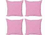 Set Di Federe In Damasco Abakuhaus (4 Pezzi), Blossom Mediorientale, Stampa Digitale Moderna Su Entrambi I Lati, 50 Cm X 50 Cm, Rosa, Bianco,