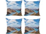 Abakuhaus Set Di Federe Tibetane (4 Pezzi), Fiume Snowy Mountains, Stampa Digitale Moderna Su Entrambi I Lati, 40 Cm X 40 Cm, Marrone Chiaro Blu Pallido