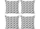 Abakuhaus Set Di Federe Astratte (4 Pezzi), Circular Doodles Dots, Stampa Digitale Moderna Su Entrambi I Lati, 60 Cm X 60 Cm, Bianco E Nero