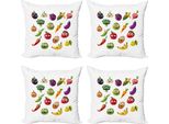 Set Di Federe Per Cuscini Abakuhaus (4 Pezzi), Carota, Banana, Pepe, Stampa Digitale Moderna Su Entrambi I Lati, 60 Cm X 60 Cm, Multicolore