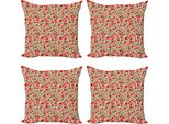 Abakuhaus Set Di Federe Per Cuscini Mohn (4 Pezzi), Composizione Naturale Retrò, Stampa Digitale Moderna Su Entrambi I Lati, 45 Cm X 45 Cm, Verde, Rosso, Beige