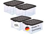 Novaliv 4X Contenitori Con Coperchio 15L Antracite Contenitori Impilabili Con Chiusura A Clip Scatola Di Plastica Senza Bpa 41 X 29 X 20 Cm