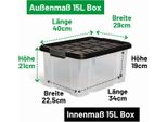 Novaliv Contenitore Con Coperchio 15L Antracite Contenitore In Plastica Impilabile Con Chiusura A Clip Eurobox Contenitore In Plastica Senza Bpa 41 X 29 X 20 Cm