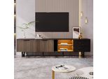 Mobile Tv Flieks A 2 Ante Con Illuminazione A Led, Mobile Tv 200X38X50 Cm, Mobile Da Soggiorno In Nuovo Stile Classico, Colore Nero + Legno