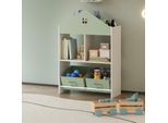 Scaffale Per Bambini 'Vipsali' Con 2 Scatole Pieghevoli Aspetto Casa 90 X 60 X 27 Cm Verde Menta / Bianco