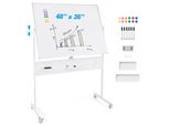 Costway Lavagna Mobile Bifacciale, 120 X 90 Cm, Lavagna Magnetica A Secco Con Lavagna, Ruote E Supporto, Accessori Inclusi Per Ufficio, Casa (Bianco)