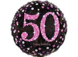 Amscan 3378701 Palloncino In Foil Buon Compleanno 50 - Ø 43 Cm, Nero/Rosa, Coriandoli