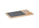 Alpina - Set Da Portata Per Formaggi - Tagliere Per Formaggi + Coltello E Forchetta 28,5 X 17 Cm In Bambù E Ardesia