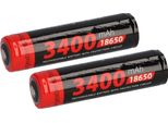 2X Xcell Li-Ion 3,7V 3400Mah Pcm Zelle 4/3 Fa Protetto, Per Torce Elettriche 18650