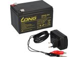 Batteria Al Piombo 12V 12Ah + Caricatore 1A Compatibile 13Ah, 14Ah. 15Ah Agm Piombo Gel