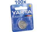 100X Varta CR2025 Cella A Bottone Al Litio 3V 1 Blister