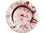Piatto Horror Impronta Di Mano Insanguinata 6 Pezzi Bianco-Rosso 23Cm - Taglia Unica