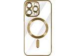 Custodia In Silicone Magsafe Apple Iphone 14 Pro Max Protezione Fotocamera Cornice Cromata Oro