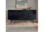 Wohnling Credenza 160X81X42 Cm In Legno Massiccio D'acacia Cassettiera Alta Nera Cassettiera Moderna Con 2 Ante E 3 Cassetti Credenza