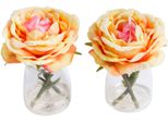 Kunstblume BOTANIC-HAUS "Rose Im Glas", Orange, B:9Cm H:11Cm T:9Cm Ø:9Cm, Kunststoff, Kunstpflanzen