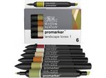 Winsor & Newton Promarker Pennarelli Ad Alcool A Punta E Scalpello, 6 Pezzi Paesaggio