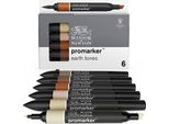 Winsor & Newton Promarker Pennarelli Ad Alcool A Punta E Scalpello, 6 Pezzi Toni Terra