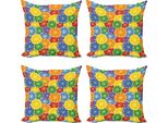 Abakuhaus Set Di Federe Astratte (4 Pezzi), Tropic Orange Fruit, Stampa Digitale Moderna Su Entrambi I Lati, 45 Cm X 45 Cm, Giallo, Blu, Verde