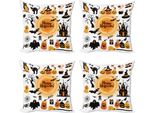 Abakuhaus Set Di Federe Per Cuscini Halloween (4 Pezzi), Fantasma Felice, Stampa Digitale Moderna Su Entrambi I Lati, 50 Cm X 50 Cm, Arancione Nero