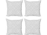 Abakuhaus Set Di Federe Grigie (4 Pezzi), Arte Orientale Vittoriana, Stampa Digitale Moderna Su Entrambi I Lati, 60 Cm X 60 Cm, Bianco