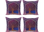 Abakuhaus Set Di Federe Etniche (4 Pezzi), Motivi Orientali Retrò, Stampa Digitale Moderna Su Entrambi I Lati, 50 Cm X 50 Cm, Viola-Blu