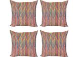 Abakuhaus Set Di Federe Astratte (4 Pezzi), Linee Colorate A Zig Zag, Stampa Digitale Moderna Su Entrambi I Lati, 60 Cm X 60 Cm, Multicolore