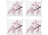 Abakuhaus Set Di Federe Giapponesi (4 Pezzi), Fiori Di Ciliegio, Stampa Digitale Moderna Su Entrambi I Lati, 45 Cm X 45 Cm, Rosa E Marrone Scuro