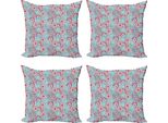 Abakuhaus Set Di Federe (4 Pezzi), Fiori Orientali Primaverili, Stampa Digitale Moderna Su Entrambi I Lati, 60 Cm X 60 Cm, Rosa E Azzurro Pallido