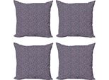 Abakuhaus Set Di Federe Astratte (4 Pezzi), Linee Ondulate Ornamentali, Stampa Digitale Moderna Su Entrambi I Lati, 45 Cm X 45 Cm, Fucsia-Ardesia-Blu-Crema