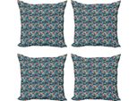 Abakuhaus Set Di Federe (4 Pezzi), Oval Cornered Squares, Stampa Digitale Moderna Su Entrambi I Lati, 40 Cm X 40 Cm, Multicolore