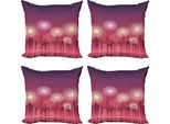 Abakuhaus Set Di Federe Notte Oceanica (4 Pezzi), Fuochi D'artificio Sul Panorama Urbano, Stampa Digitale Moderna Su Entrambi I Lati, 60 Cm X 60 Cm, Melanzana Rose Essiccate