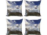 Abakuhaus Set Di Federe Tiger (4 Pezzi), Bengal Feline Jagd, Stampa Digitale Moderna Su Entrambi I Lati, 50 Cm X 50 Cm, Guscio D'uovo Blu Cielo Bianco