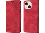 Custodia Per Iphone 13 In Rilievo Custodia A Portafoglio In Pelle Flip Con Funzione Stand Rosso
