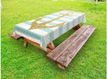 Abakuhaus Tovaglia Da Esterno Con Motivo Ancora, Stile Nordico Marino, Ancora Dorata Su Sfondo A Righe, Stampa Vintage, Blu Pallido E Bianco, 145X265 Cm