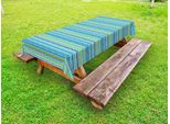 Abakuhaus Tovaglia A Righe Vintage Outdoor, Grunge Divertenti Righe Orizzontali In Tonalità Di Verde E Blu, Multicolore, 145X305 Cm