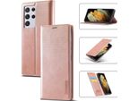Galaxy S21 Ultra 5G Custodia In Pelle Con Funzione Stand E Porta Carte, Custodia Design Portafoglio Per Samsung Galaxy S21 Ultra 5G Rosa