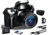 ZELURXX 4K Digitalkamera, 4'', Autofokus, 64MP, 16X Digitalzoom, WLAN (Wi-Fi), mit Haube, Kompaktkamera, Vlog Kamera, für Senioren Anfänger, Schwarz