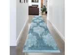 Magia Orientale In Turchese/Blu: Tappeto In Lana Resistente Con Frange Dimensioni - 80 X 300 Cm