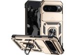 Custodia Per Google Pixel 9 Pro A Doppio Strato Con Copertura Scorrevole Della Fotocamera E Supporto Ad Anello Oro