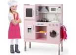 Costway Cucina Giocattolo Con Cappa Aspirante, Gelatiera, Telefono, Accessori Da 16 Pezzi, Suoni E Luci Reali, Set Da Cucina In Legno Per Bambini Dai 3 Anni, Rosa