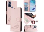 Custodia In Pelle Per Motorola G Pure/Moto G Play (2023), Dolce Gatto Custodia Flip Con Funzione Stand E Portafoglio Rosa