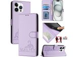 Custodia In Pelle Per Iphone 15 Pro Max, Dolce Gatto Custodia Flip Con Funzione Stand E Portafoglio Viola