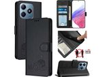 Custodia In Pelle Per Realme C63/Realme C61, Dolce Gatto Custodia Flip Con Funzione Stand E Portafoglio Nero