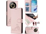 Custodia In Pelle Per Realme 11 Pro/Realme 11 Pro+, Dolce Gatto Custodia Flip Con Funzione Stand E Portafoglio Rosa