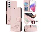 Custodia In Pelle Per Samsung Galaxy S21+ 5G, Dolce Gatto Custodia Flip Con Funzione Stand E Portafoglio Rosa