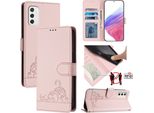 Custodia In Pelle Per Samsung Galaxy M52 5G, Dolce Gatto Custodia Flip Con Funzione Stand E Portafoglio Rosa