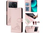 Custodia In Pelle Per Xiaomi Poco X6 Pro/Redmi K70E, Dolce Gatto Flip Case Con Funzione Stand E Portafoglio Rosa