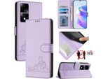 Custodia In Pelle Per Honor 80 Gt, Dolce Gatto Custodia Flip Con Funzione Stand E Portafoglio Viola