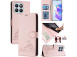 Custodia In Pelle Per Honor X8B, Dolce Gatto Custodia Flip Con Funzione Stand E Portafoglio Rosa